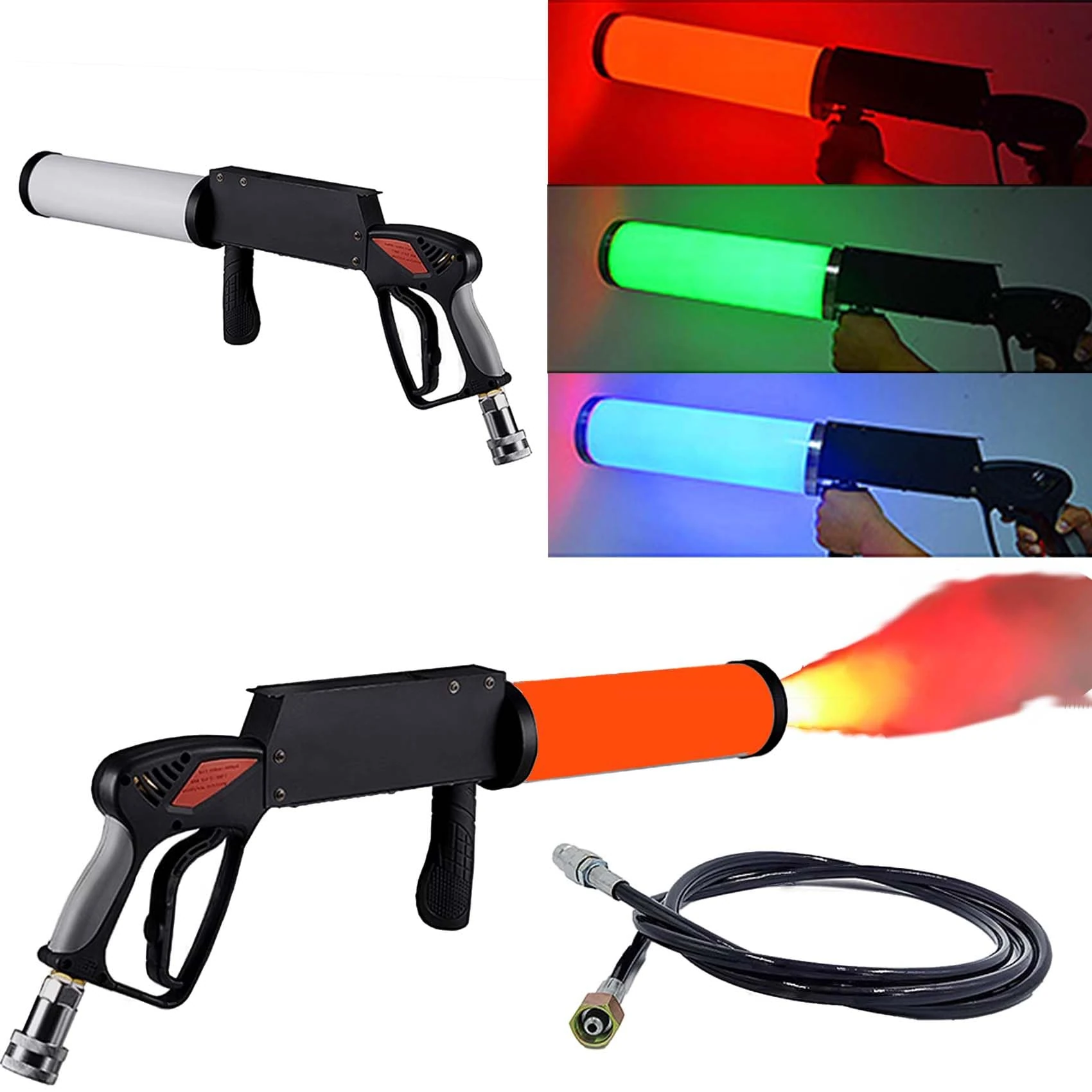 CO2 Cannon Gun Dj，CO2 Smoke Gun for Party, Fog Machine with LED Lights Effect，with 3m Hose for Nightclub,Wedding,Party,Dj Halloween.