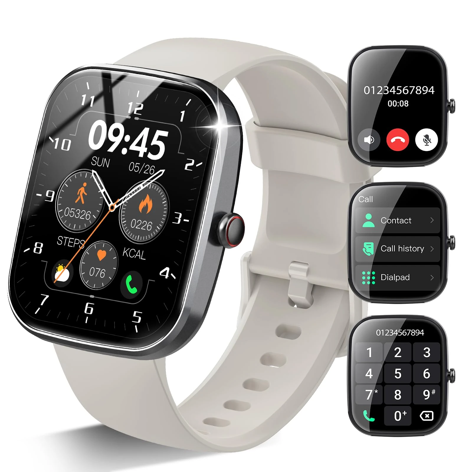 Csasan Smart Watch for Men Women Answer/Make Calls, 1.91" Touch smartwatch for men, 110+ Sports Modes with Heart Rate Sleep Monitor Step Counter, IP68 Waterproof Fitness Watch, Light Grey