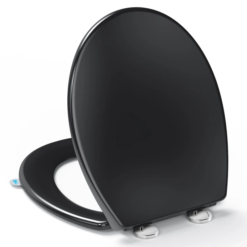YEAUPE PRO Toilet Seat with Soft-Close Mechanism, O-Shape, Toilet Seat with Puller Lid, Toilet Seat with Quick Release Function for Easy Cleaning, 150 kg Load Capacity, Black, 44.6 x 37.2 cm