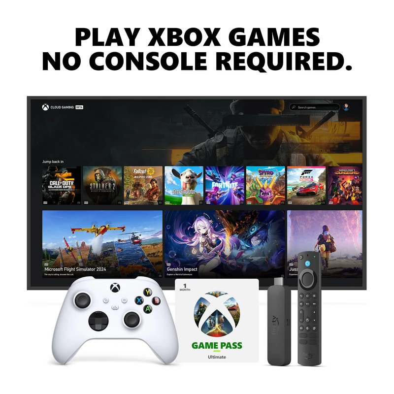 Xbox Wireless Controller - Standard - Robot White + Amazon Fire TV Stick 4K Max + 1 Month Game Pass Ultimate
