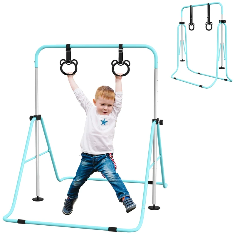 HOMCOM Kids Gymnastics Bar - Adjustable Folding Kip Bar, Green