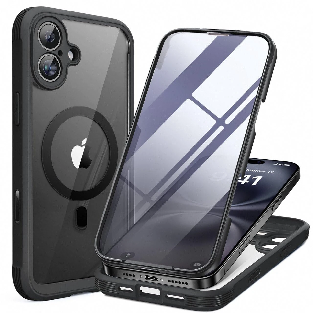 Miracase Magnetic Case for iPhone 16 Case 6.1-Inch, [Built-in 9H Tempered Glass Screen Protector + Camera Control Capture Button] Full Body Bumper Case Compatible with MagSafe (Black)