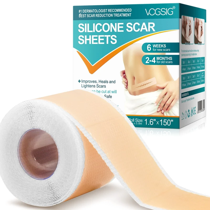 Silicone Scar Sheets,Silicone Scar Tape Roll for Scar Removal,Reusable Waterproof Professional Soft Silicone Tape(1.6”x150”-3.8M)