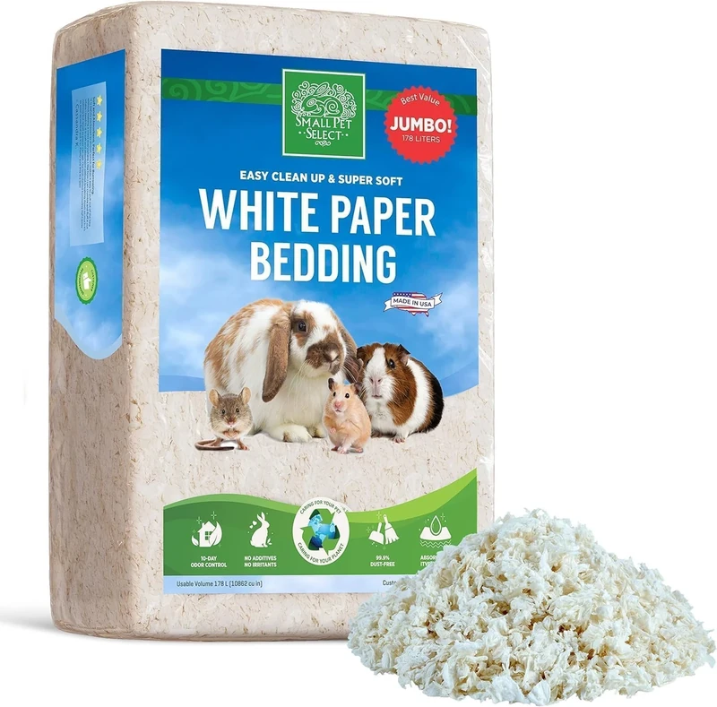 SMALL PET SELECT Premium Small Animal Bedding, Unbleached White Paper Bedding for Small Indoor and Outdoor Pets, Made in USA, White, 178 Litre