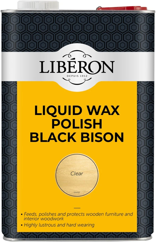 Libéron Liquid Wax Polish Black Bison - Traditional Fine Woodcare Formula - Nourishes, Protects & Provides a Hard-Wearing Shine - Ideal for Furniture & Large Surfaces - Clear - 5 litres