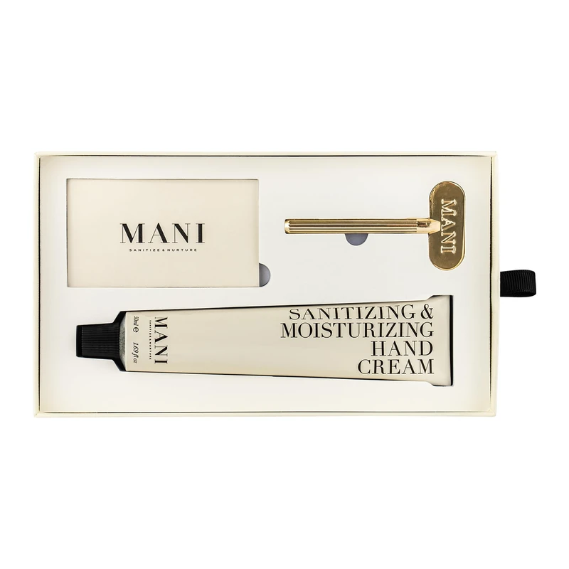 Sanitizing and Moisturizing Hand Cream Set by Mani for Women - 2 Pc 2.5oz Moisturizing Hand Cream, Sanitizing