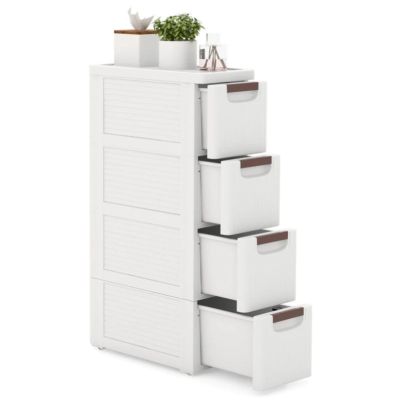 RELAX4LIFE Rolling Narrow Bathroom Floor Cabinet, 3/4/5-Drawer Slim Storage Organizer Unit with Built-in Wheels, Mobile Bathroom Storage Cupboard Drawer Cabinet for Living Room, Hallway (4-Drawer)