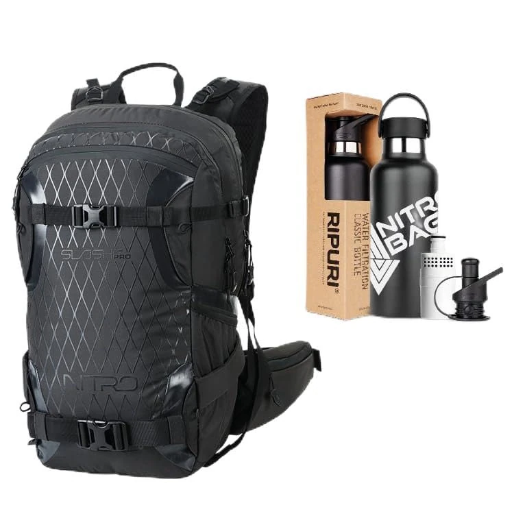 Nitro, Slash 25 per set with Ripuri 600 ml bottle and filter, snowboard backpack, touring backpack, 25 L, Phantom, Phantom, 25 l, Rucksack Backpacks