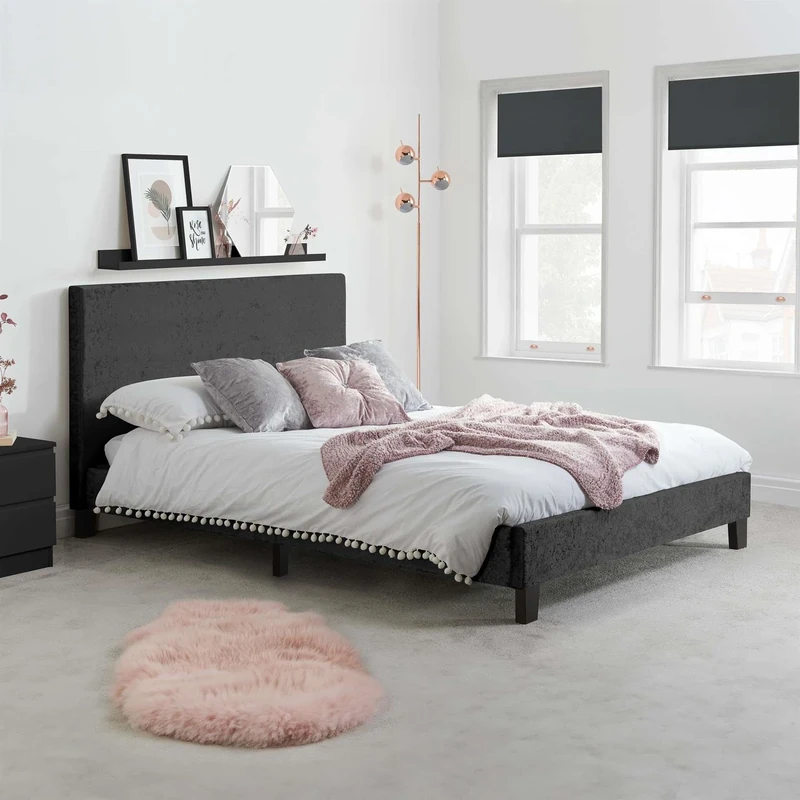 Birlea King Size Bed Frame & Mattress Black Velvet Fabric Sleepsoul Paris 5FT