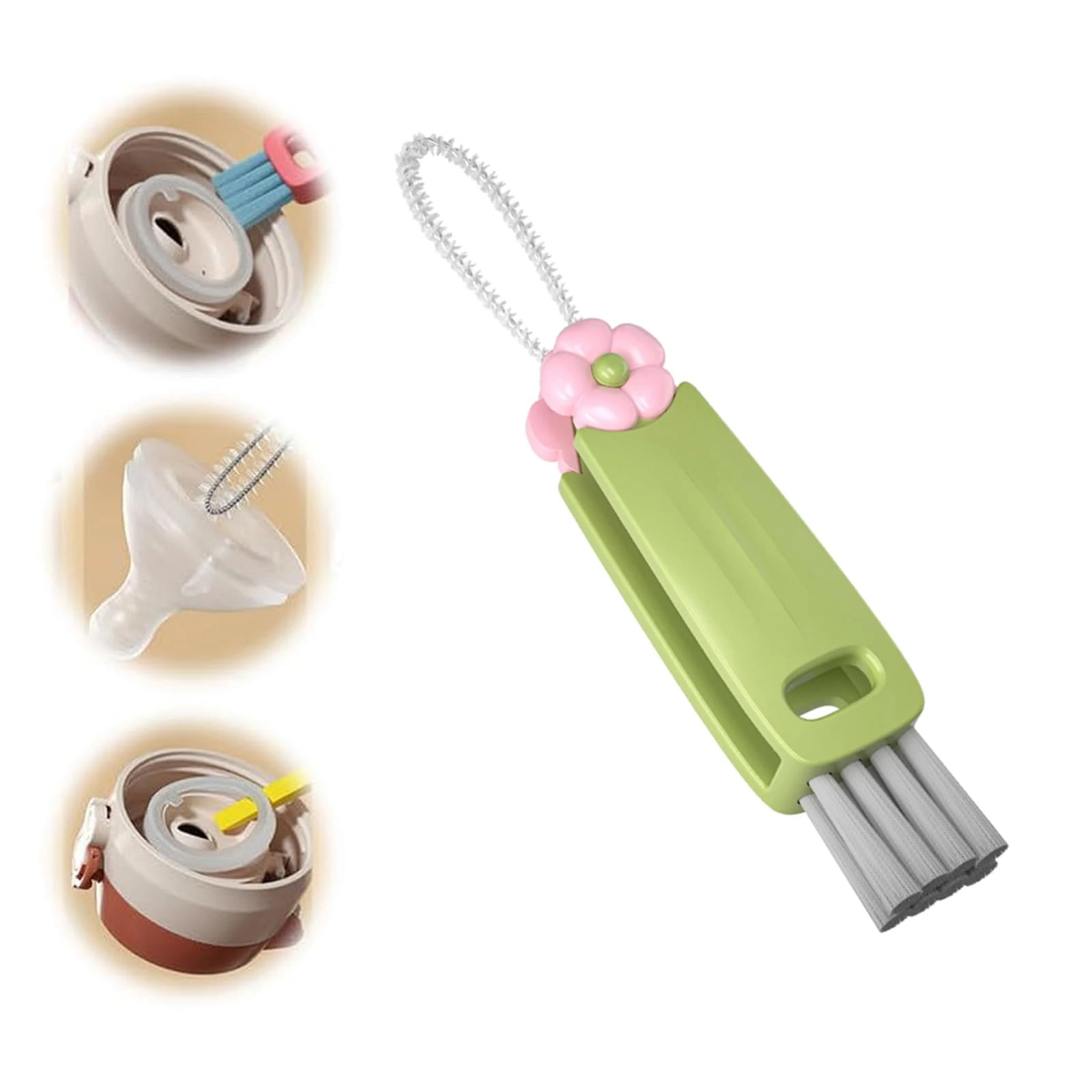 3 in 1 Cup Lid Gap Cleaning Brush, Multifunctional Bottle Cup Lid Gap Cleaner, Home Kitchen Crevice Cleaning Brush Tools (Green)