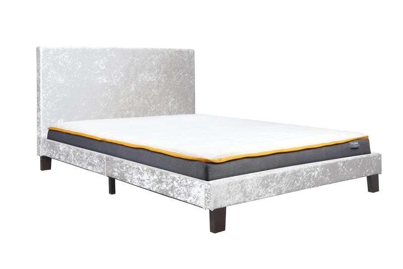 Birlea Double Bed Frame & Mattress Silver Velvet Fabric Sleepsoul Paris 4FT6