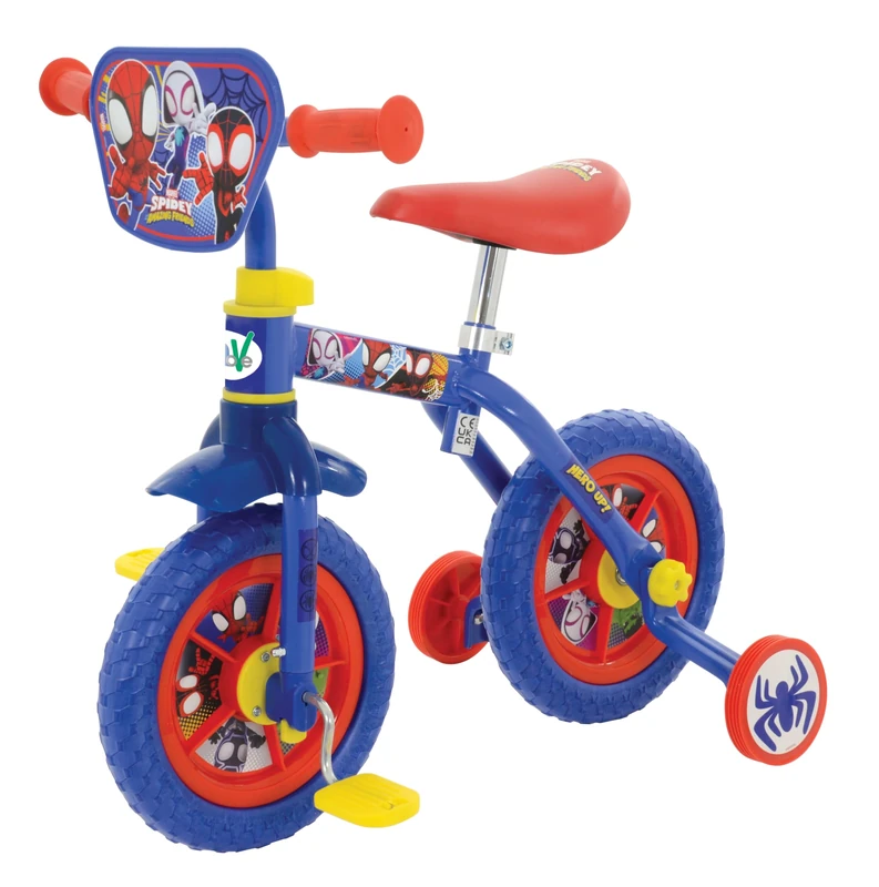 Spidey & His Amazing Friends 2-In-1 Training Toddler Bike - Convertible Training and Balance Bike for 2+ Years Girls & Boys with Removable Pedals and Stabilisers - Adjustable 10 Inches Bikes for Kids