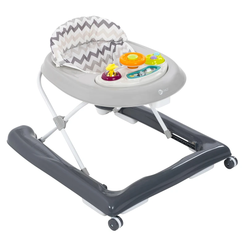 MyChild Wizzy Walker - Grey - Activity Centre Baby Walker - Easy fold Frame for Storage - 6 Months + Anti Fall Blocks for Extra Safety and 3 Height Adjustment.