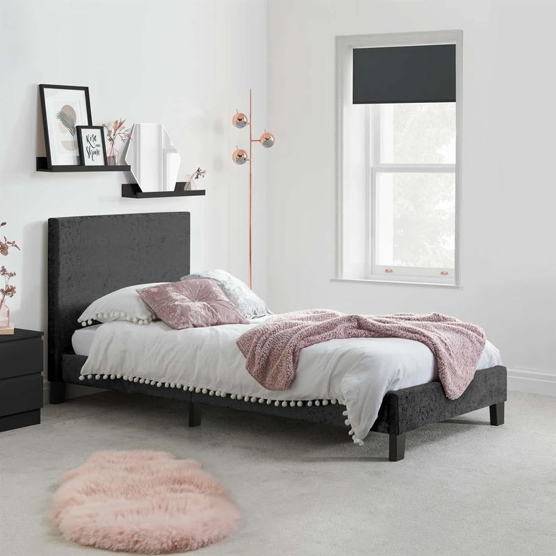 Birlea Single Bed Frame & Mattress Black Velvet Fabric Sleepsoul Paris 3FT