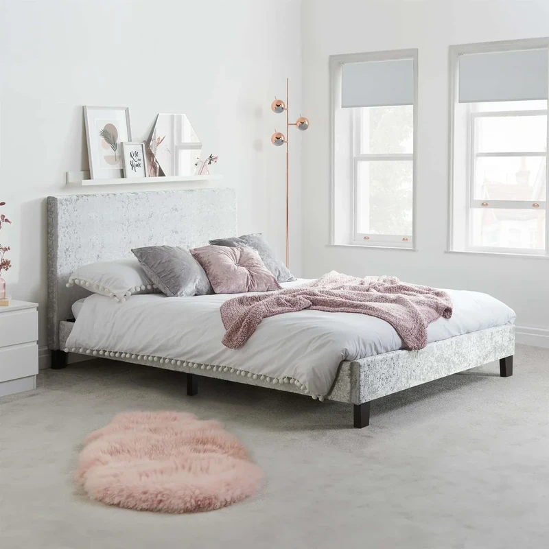 Birlea Small Double Bed Frame & Mattress Grey Velvet Fabric Sleepsoul Paris 4FT