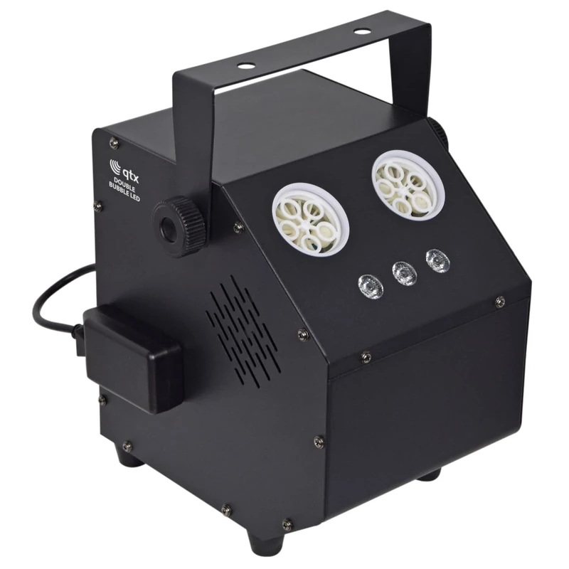 QTX | Double Bubble Machine with LED Effects: High-Output LED Bubble Machine with Remote Control, Mounting Bracket and 3 Bright RGB LEDs | Delivers a Torrent of Bubbles