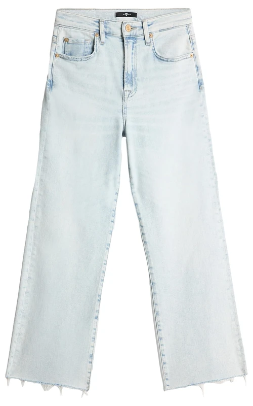 7 For All Mankind Women's Cropped Alexa Maui with Raw Cut Jeans, Light Blue, 30 W