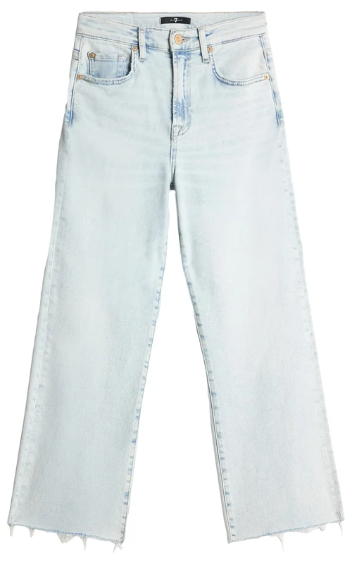 7 For All Mankind Women's Cropped Alexa Maui with Raw Cut Jeans, Light Blue, 23W