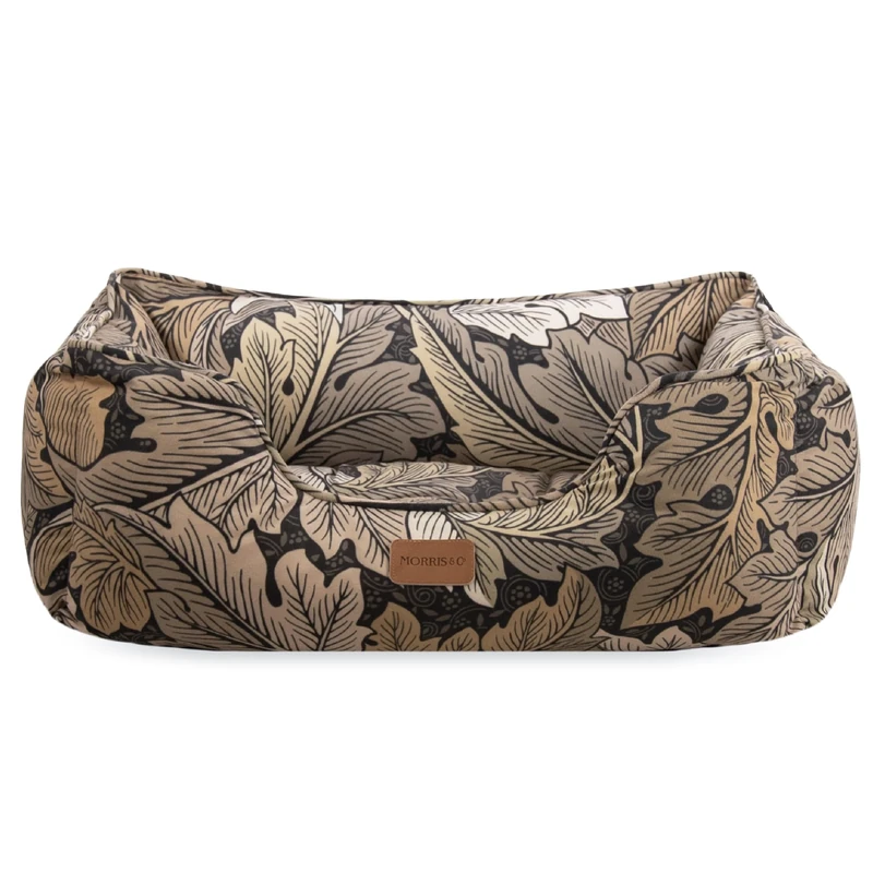 Rosewood x Morris & Co. Acanthus Box Bed for Dogs, Small Dog Bed, Khaki, Padded Sides, Non-Slip Base, Washable, Luxury William Morris Print