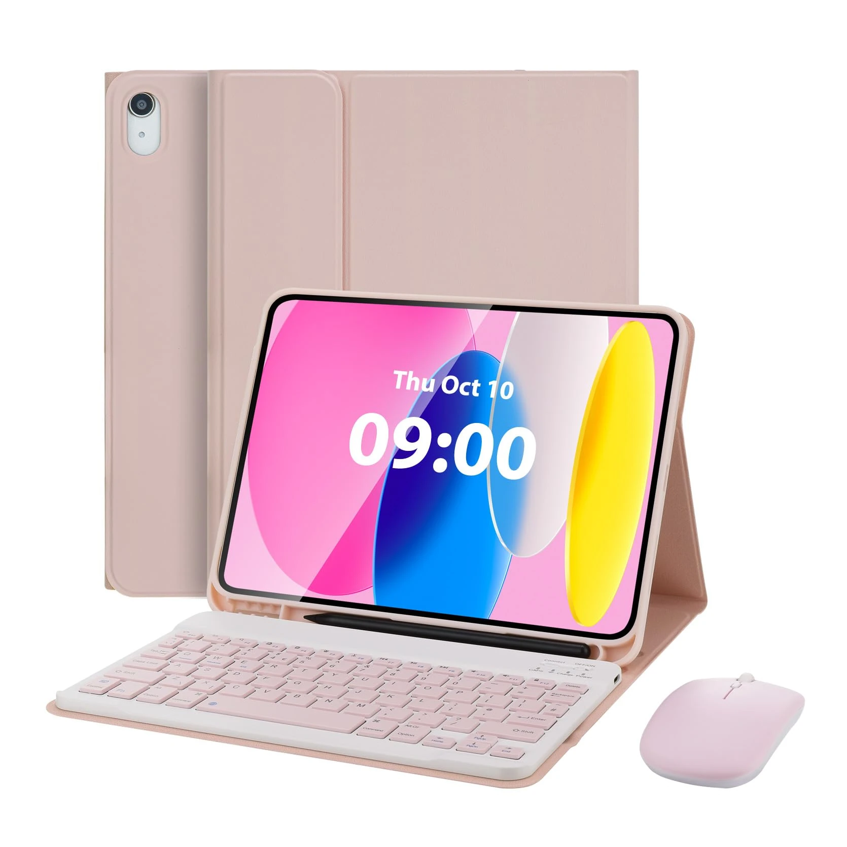 MAYPHY Keyboard Case with Mouse for iPad (A16) 11th Generation 11 Inch 2025/iPad 10th Generation 10.9 Inch 2022, UK Layout,Detachable Keyboard Case, Multi-Angle Viewing, with Pencil Holder, Pink