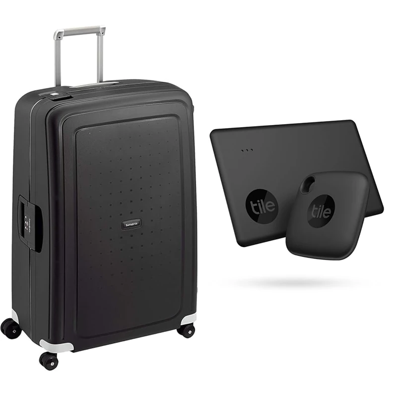 Samsonite S'Cure - Spinner XL Suitcase, 81 cm, 138 l, 4 Rolls, Black (Black) & Tile Bluetooth Item Finder Set
