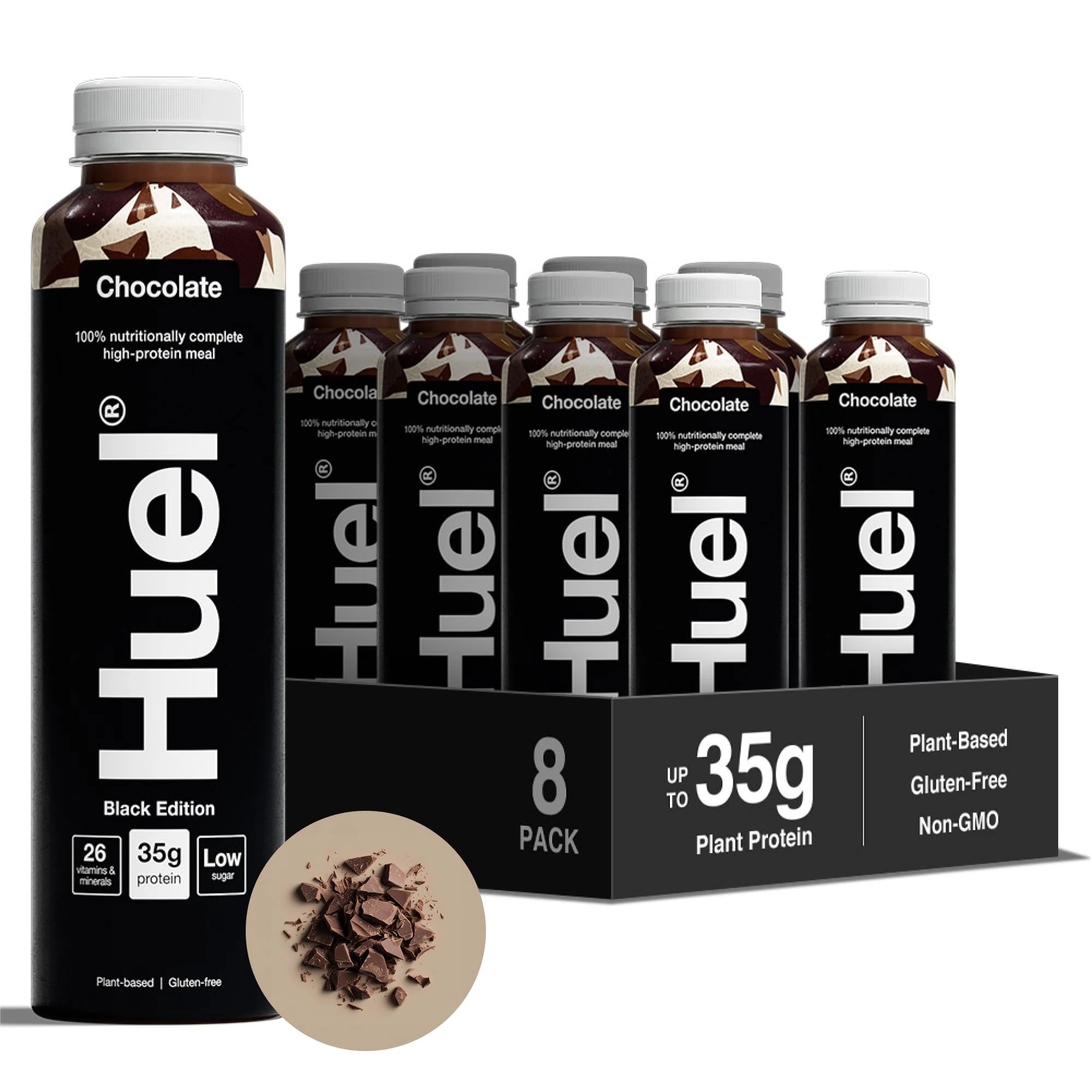 Huel Black Edition Ready-to-drink, 8 x 500ml Bottles, Protein Shakes, Chocolate Flavour, High Protein Drink, 35g Protein Per Bottle, Rich in Vitamin D, Fatty Acids, Calcium, Ready Meals