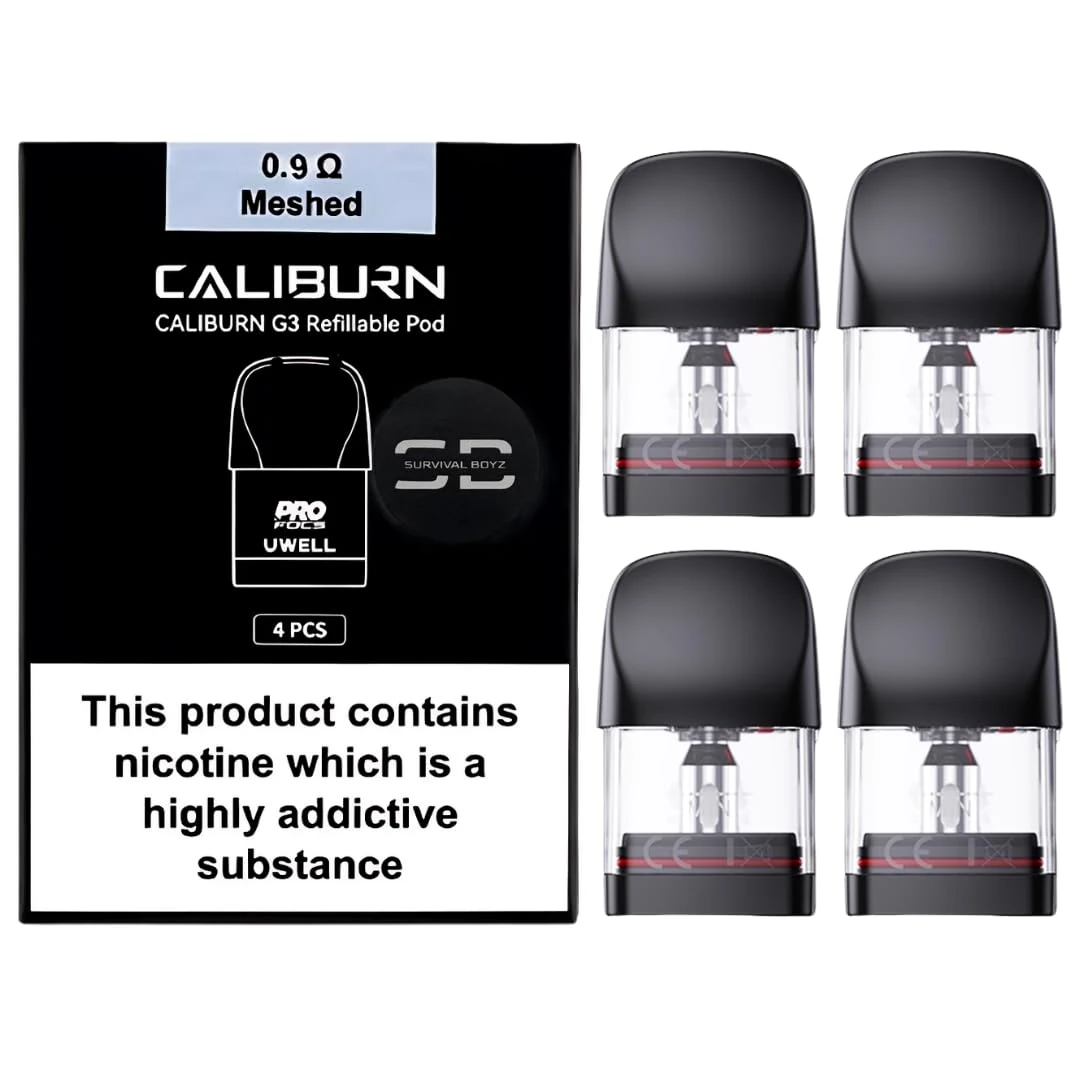 Uwell Caliburn G3 Pods (0.9ohm) - 4 Pack - Compatible with Caliburn G3 & G4 Range - Available in 0.4,0.6,0.9,1.2Ω - No Nicotine