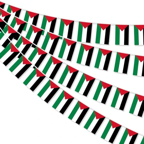 AhfuLife 4Pcs Palestinian Flag Bunting 30pcs Flags, 10m Double Sided Palestine Bunting for Home Indoor Outdoor Garden Decorations