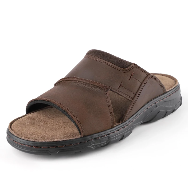 riemot Mens Sliders Sandals Wide Fit Leather Sandal Indoor and Outdoor Open Toe Comfortable Soft Summer Beach Mules Shoes for Walking Fisherman
