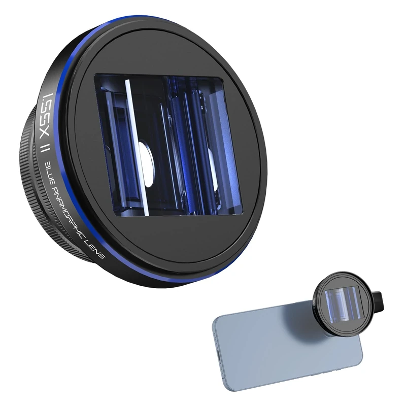 Neewer PRO 1.55x Anamorphic Phone Lens with Blue Flare, 17mm Lens Clamp and 72mm Lens Filter Adapter Ring, Compatible with iPhone Samsung, Cinematic Wide Screen and Pro Video Effects, LS-43 PRO