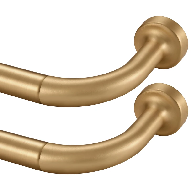 Lwiiom 2 Pack Wrap Around Curtain Rod for Windows 28 to 56 Inch, Internal Splicing 1 Inch Diameter Disc, Adjustable Room Darkening Curtain with Aluminum Finials and Brackets, Warm Gold