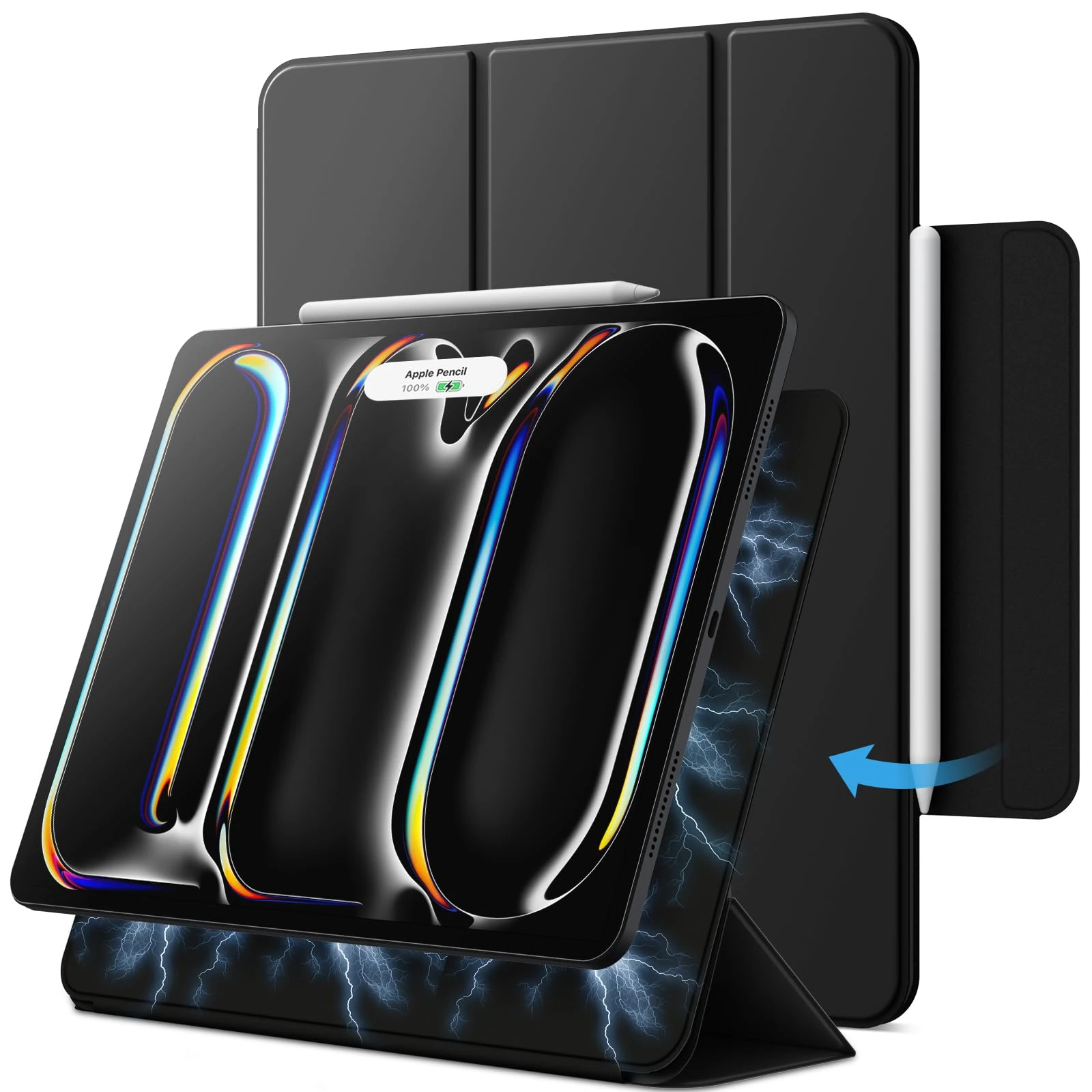 JETech Magnetic Case for iPad Pro 13-Inch M5/M4 (2025/2024), Support Pencil Pro and Pencil (USB-C), Powerful Magnet, Slim Trifold Stand Tablet Cover with Auto Wake/Sleep (Black)