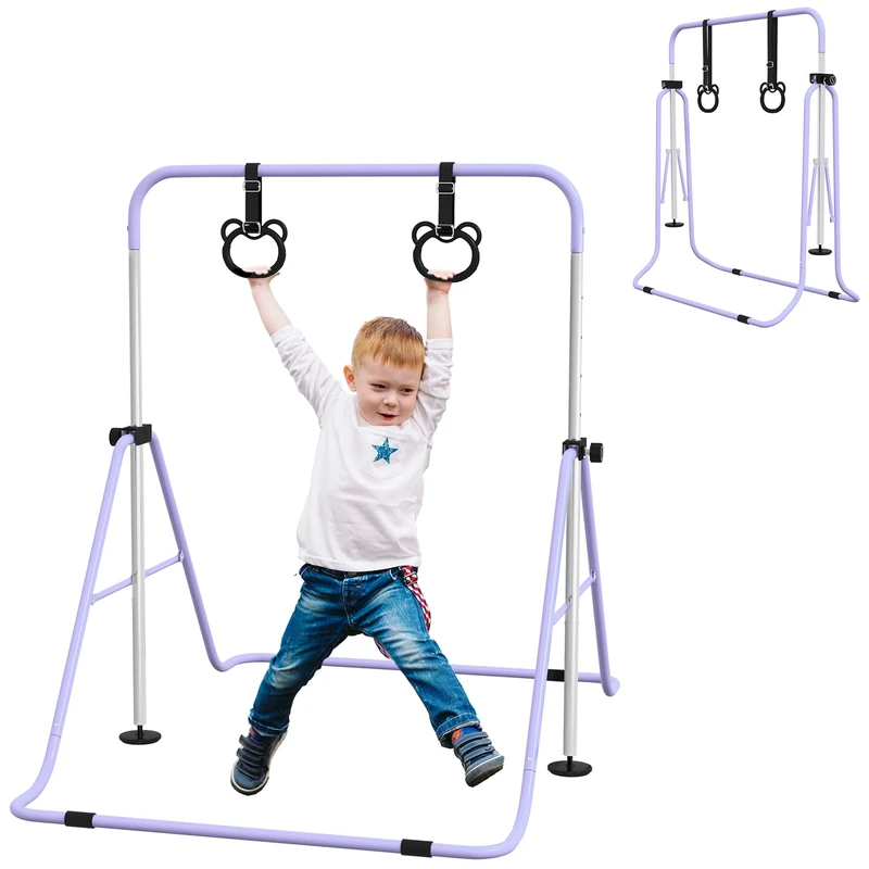 HOMCOM Kids Gymnastics Bar - Adjustable Folding Kip Bar, Purple