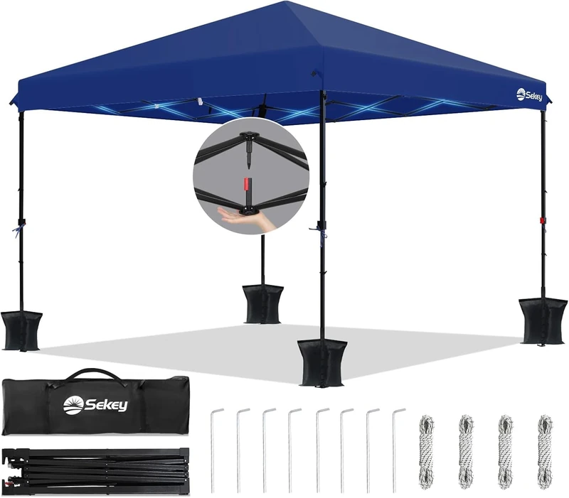Sekey One-Touch Pop Up Gazebo 3 x 3 Waterproof Stable Winterproof Folding Gazebo 3 x 3 m with Thickened Tubes Party Tent Gazebo Foldable for Camping Festival Party Blue