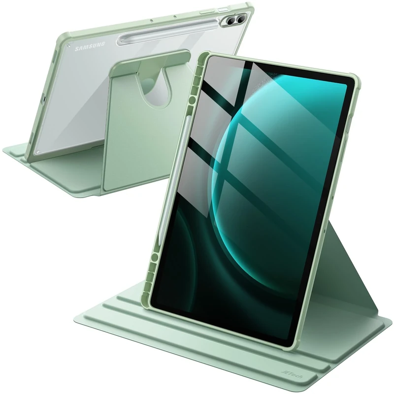 JETech Rotating Case for Samsung Galaxy Tab S10+ 2024/Tab S9 FE+/S9+ 2023 12.4-Inch with S Pen Holder, 360 Degree Rotation Protective Stand Cover Clear Back, Auto Wake/Sleep (Mint)