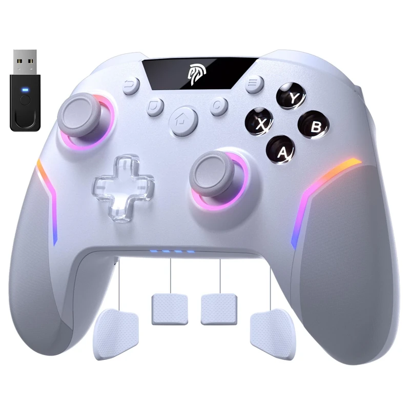 EasySMX X20 Wireless PC Controller with 7 Light Colours RGB/Hall Joystick Trigger, Mechanical Buttons, Bluetooth Gamepad for PC/Switch/Android/iOS/Steam/Mobile,Rechargeable Battery (1000mAh)