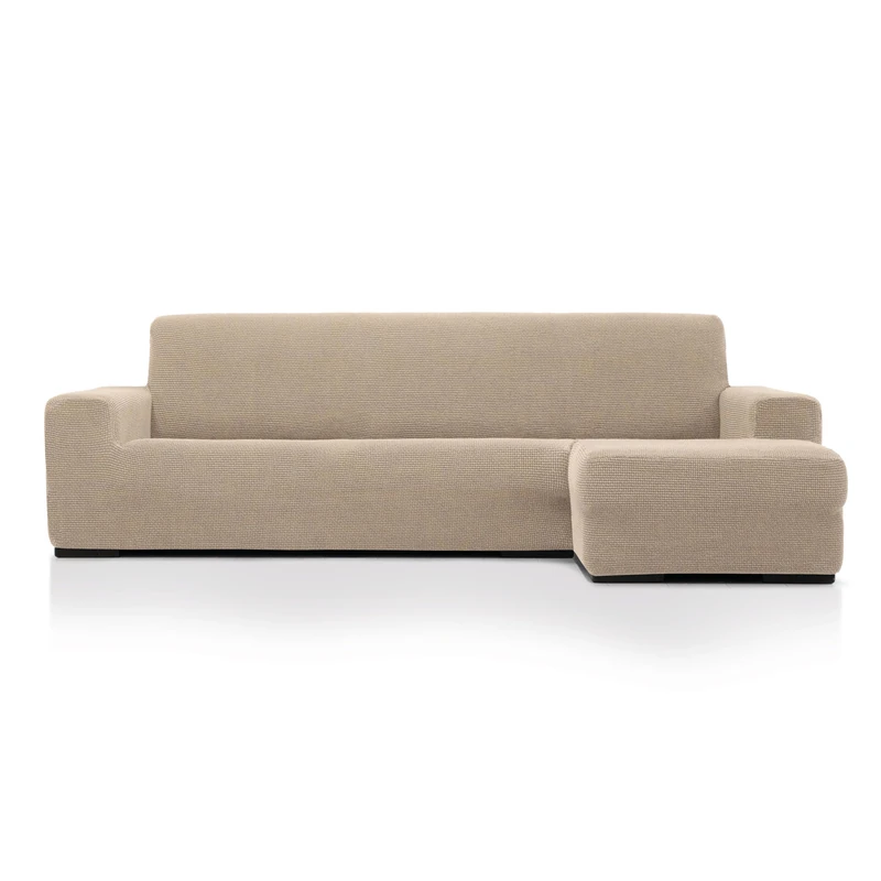 MAXIFUNDAS FUNDAS DE SOFA & CHAISE LONGUE. Chaise Longue Super Elastic Relive Short Right Arm Cover (Facing Facing) Beige Super Elastic Sofa Cover for Chaise Longue - Image 1