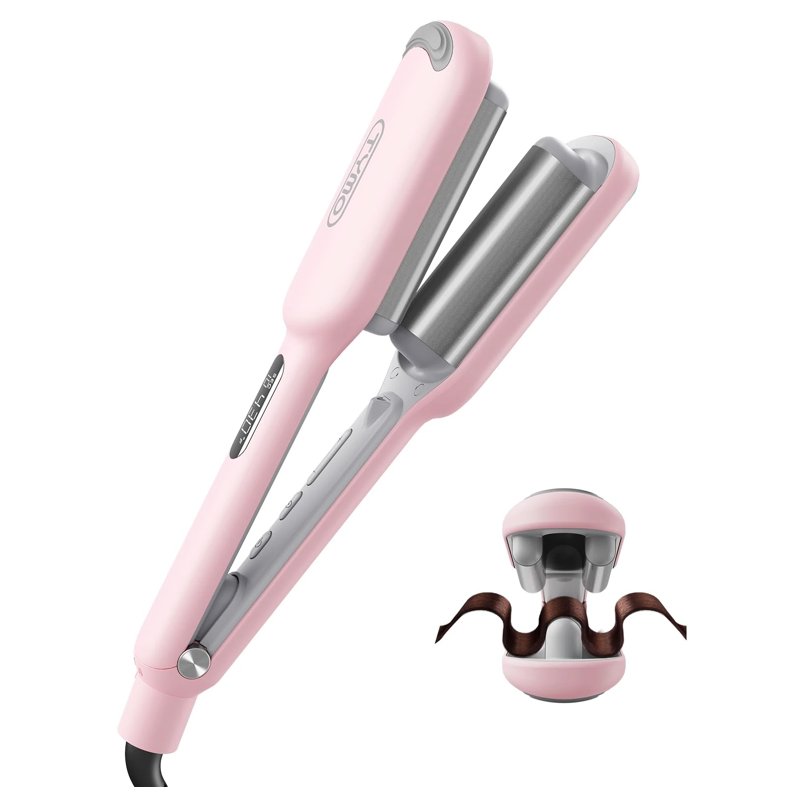 TYMO ROVY Hair Waver Crimper - Hair Curler, Deep Waver Curling Iron, Ionic Curling Wand with Ceramic Tourmaline Barrel for Women, Anti-Scald, Quick & Easy, Dual Voltage, Pink 25mm