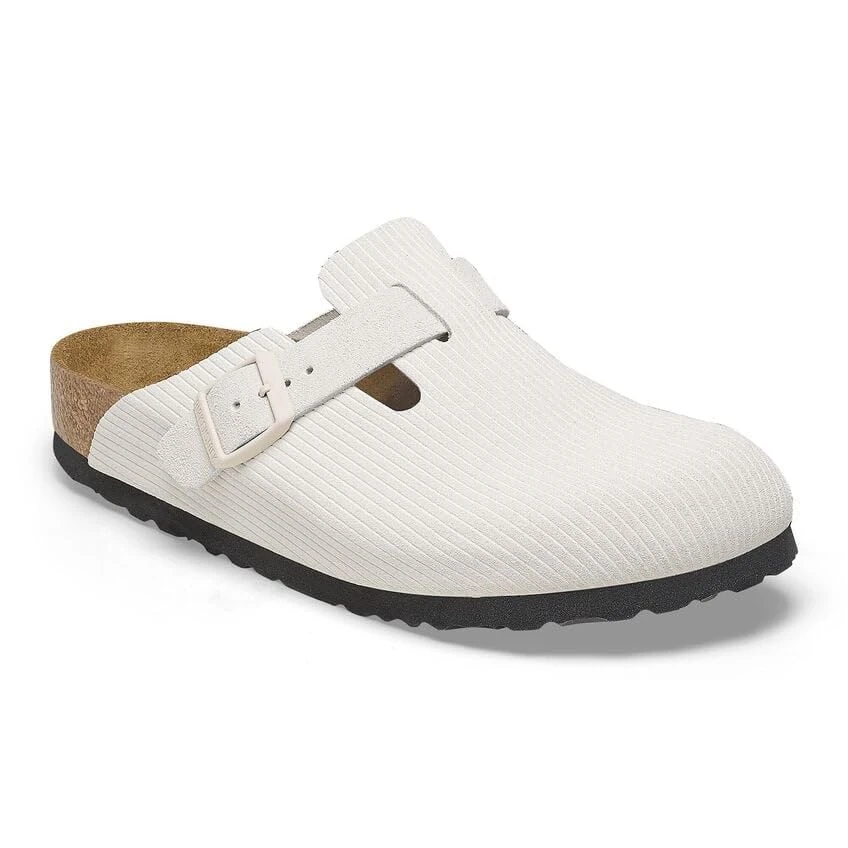 Birkenstock Boston Suede Clogs, Corduroy Antique White, 9-9.5 Narrow