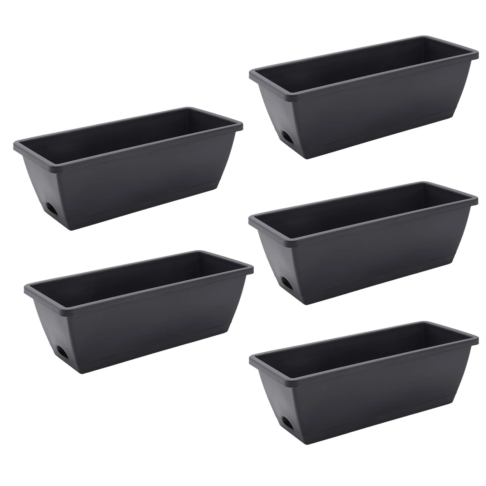 The Fellie 5 PCS Large Garden Planter Plastic Trough With Drainage Holes & Tray, Outdoor Rectangle Long Planter For Windowsill & Balcony, Vegetable Plant Pot For Succulent & Herbs, Grey 42.5*17*15CM
