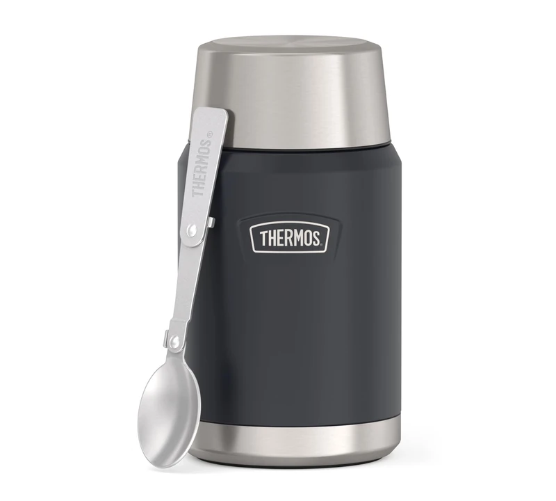 Thermos ICON Food Jar 0.71 L, Dark Grey/Graphite Matt, Food Jar, 710 ml, Double-Walled 18/8 Stainless Steel, Keeps Warm and Cold, with Folding Spoon, Non-Slip Base, Completely Leak-Proof