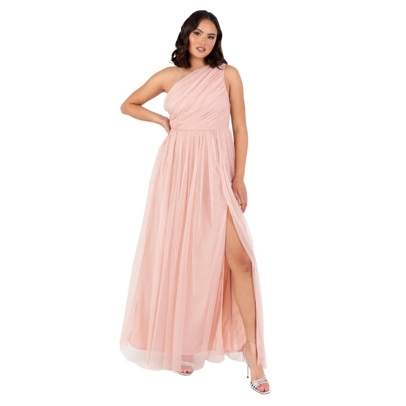 Anaya with Love Womens Ladies Maxi One Cold Shoulder Dress with Slit Split Sleeveless Prom Wedding Guest Bridesmaid Ball Evening Gown, Peach Blush 14