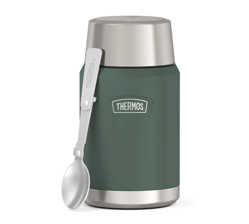Thermos ICON Food Jar 0.71 L, Green/Forest Matt, Food Jar, 710 ml, Double-Walled 18/8 Stainless Steel, Keeps Warm and Cold, with Folding Spoon, Non-Slip Base, Completely Leak-Proof