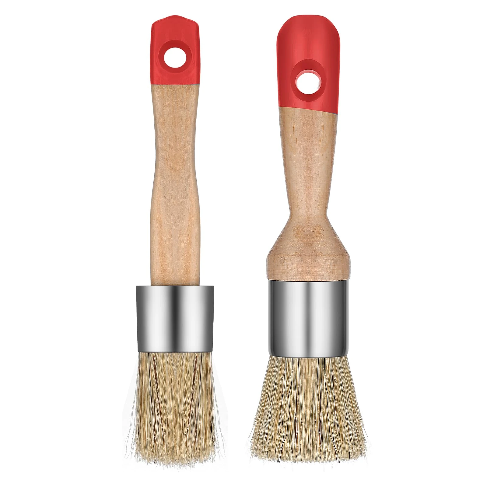 2 Pcs Chalk Paint Brush, Round Paint Brush for Furniture Natural Bristles Stencil Brush Compatible with All Types of Chalk Paints for Painting Home Decor DIY Art Crafts (Red)