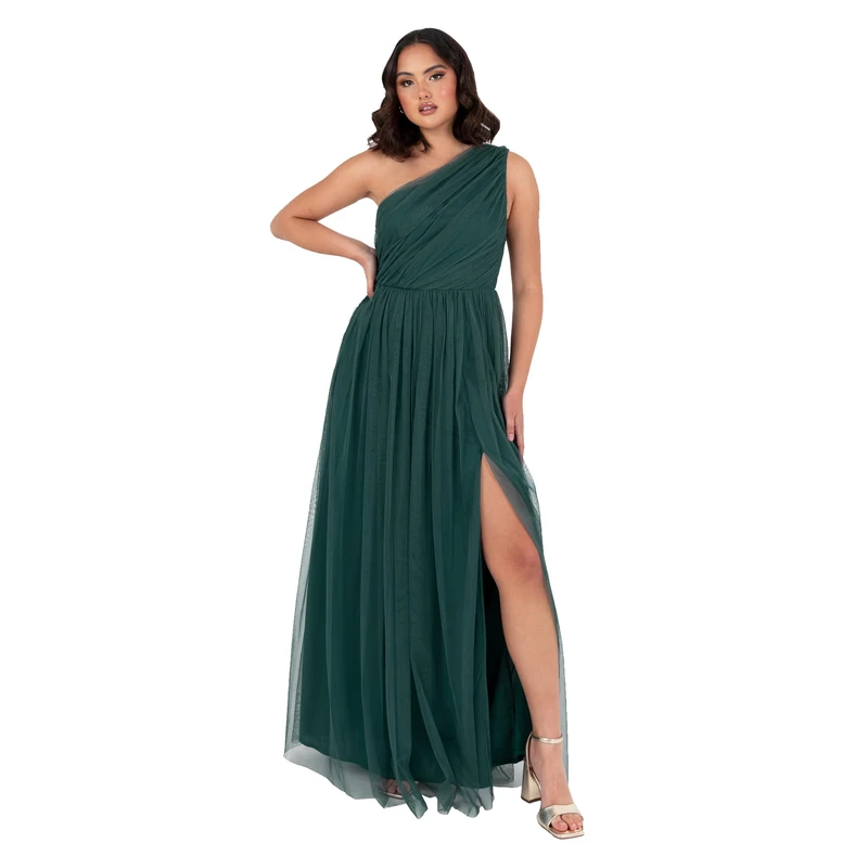 Anaya with Love Womens Ladies Maxi One Cold Shoulder Dress with Slit Split Sleeveless Prom Wedding Guest Bridesmaid Ball Evening Gown, Emerald Green 26