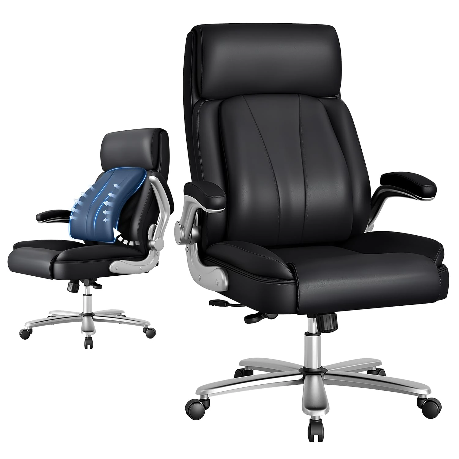 NexHut Executive Office Chair, Ergonomic Desk Chair, 500lbs Heavy Duty Comfy Computer Chair with Adjustable Lumbar Support, Flip-up Arms, Wide Thick Seat, High Back Office Chair