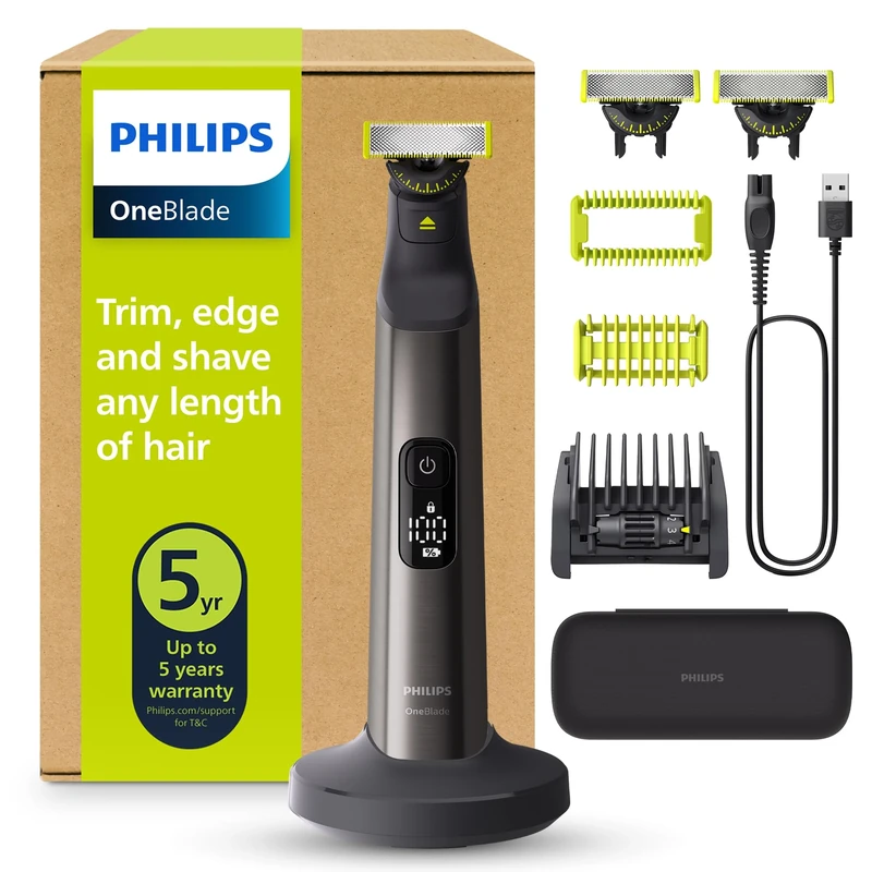 Philips OneBlade Pro 360 Authentic Face & Body Electric Beard Trimmer, Shaver and Bodygroomer, 3X 360 Blade, 1x 20-Length Comb, 1x Body Kit, 1x Charging Stand, 1x Travel case, QP6652/35