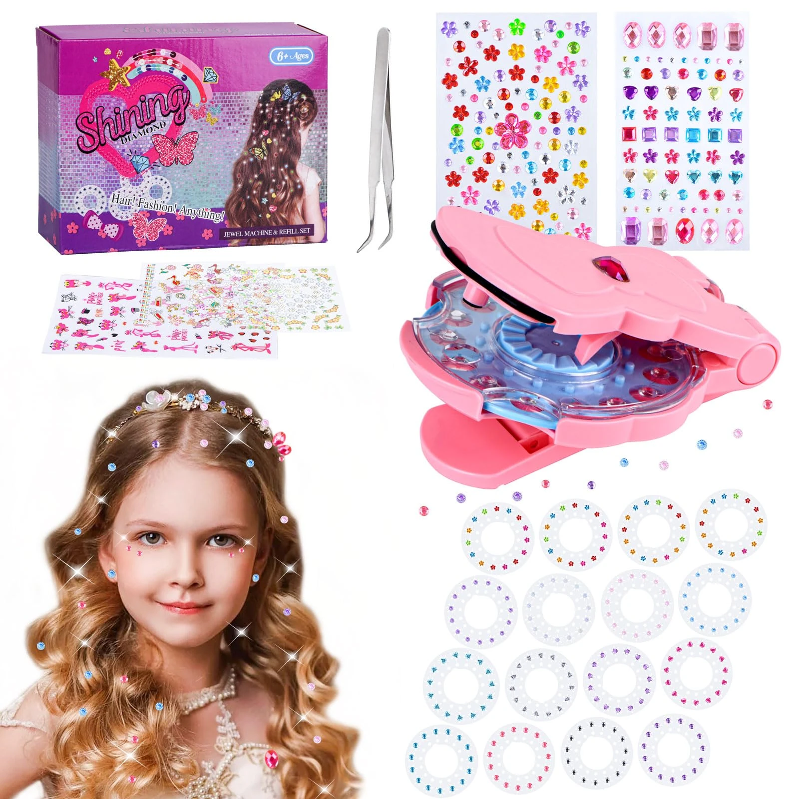 SEMKOTREE Hair Gems, Bedazzler Kit with 420 Diamonds, Glitter Jewels Machine, Girls Toys Charms Accessories