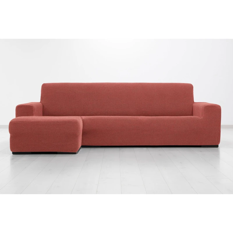 MAXIFUNDAS FUNDAS DE SOFA & CHAISE LONGUE. Super Elastic Chaise Longue Cover Relive Left Arm Short (Facing Facing) Coral Super Elastic Sofa Cover for Chaise Longue Sofa