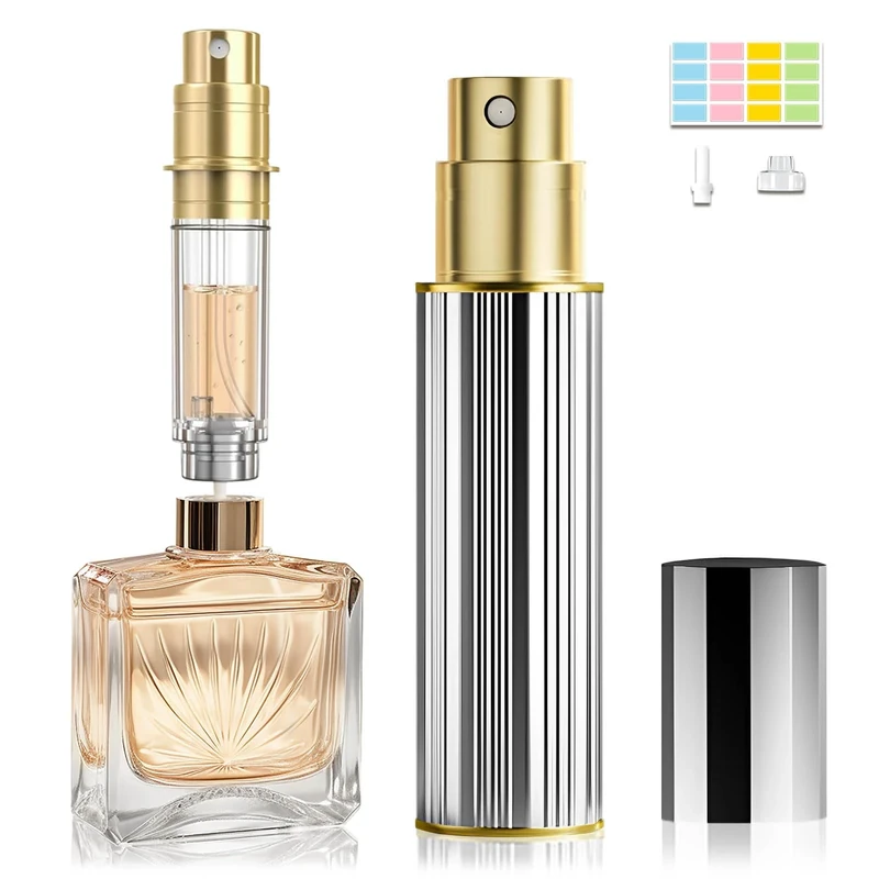 JOOMOKO Perfume Atomiser, Perfume Travel Bottle, 10ML Atomiser Spray Bottle, Refillable & Travel Size Perfume Spray Bottle Easy to Refill Cologne Dispenser for Women Men(SILVER)